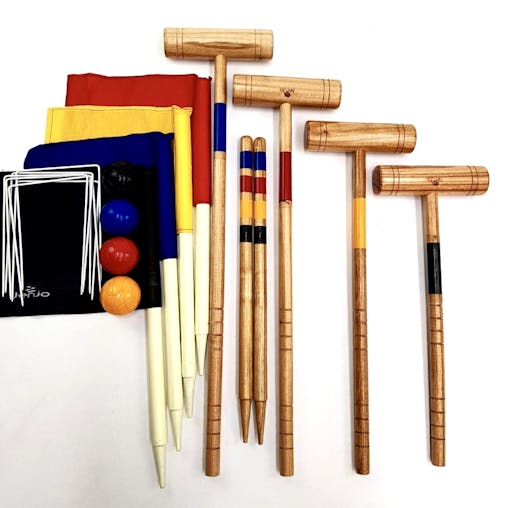 Premium Wooden Family Croquet Ball Mallet Game 4 Player Set