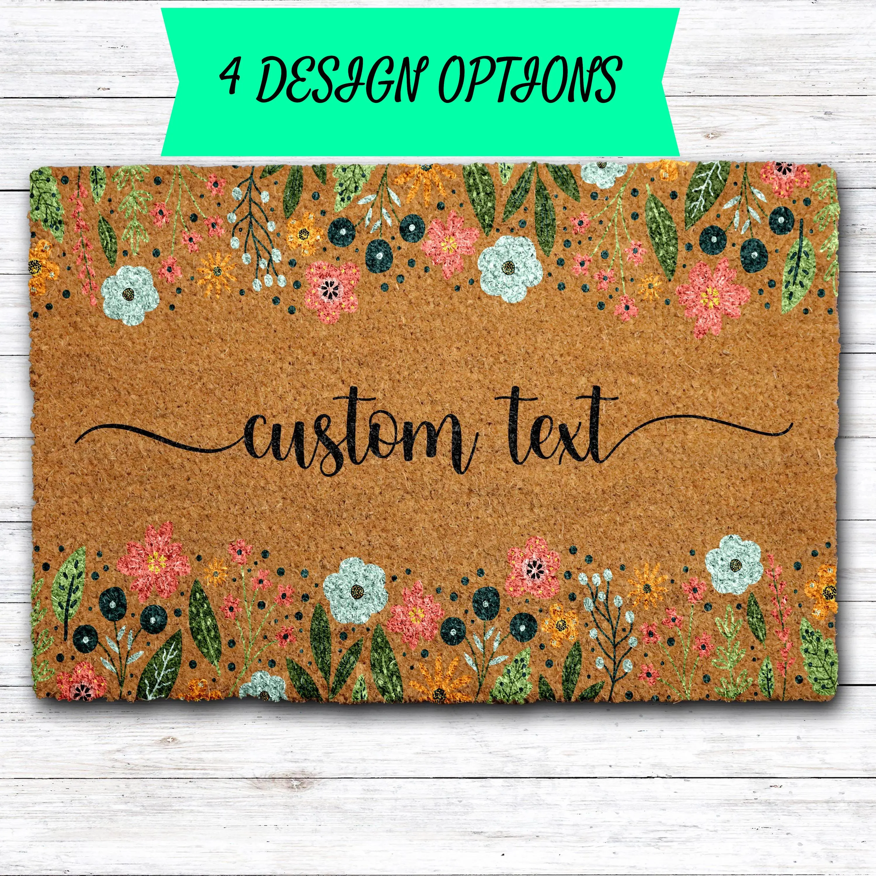 Custom Text Wildflowers Welcome Mat, Personalized Colorful Floral Doormat, Spring & Summer Front Porch Decor, Cute Housewarming Gift