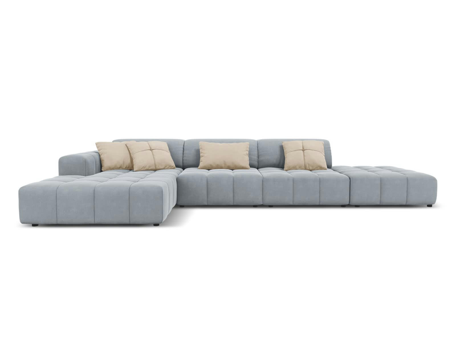 LUC - Canapé d'angle gauche 5 places en tissu velours bleu clair