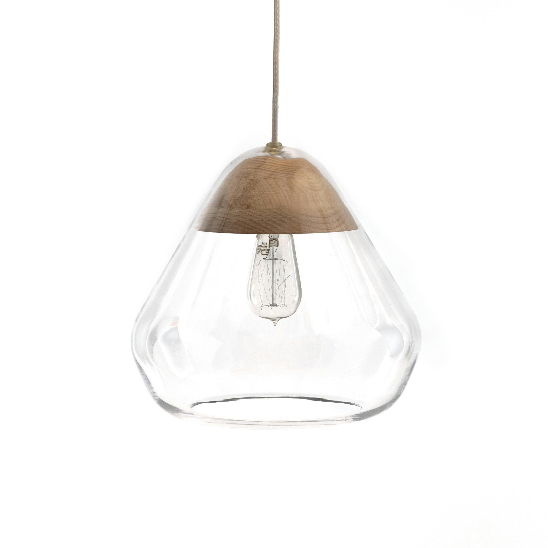 Suspension verre et frêne Ø30 cm, Nasoa