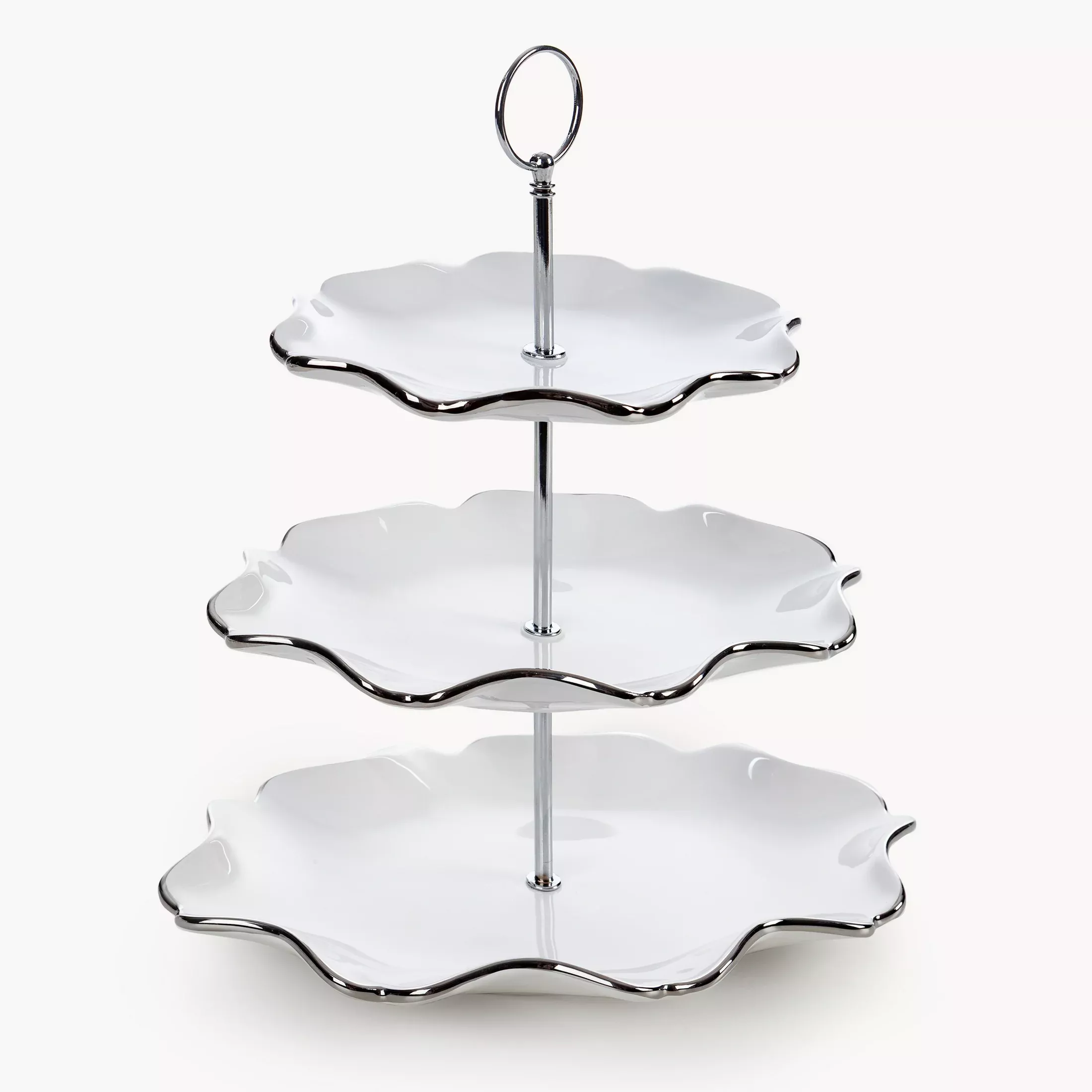 Patera ceramiczna dekoracyjna biało-srebrna trzypiętrowa30x21x54 cm AUREN