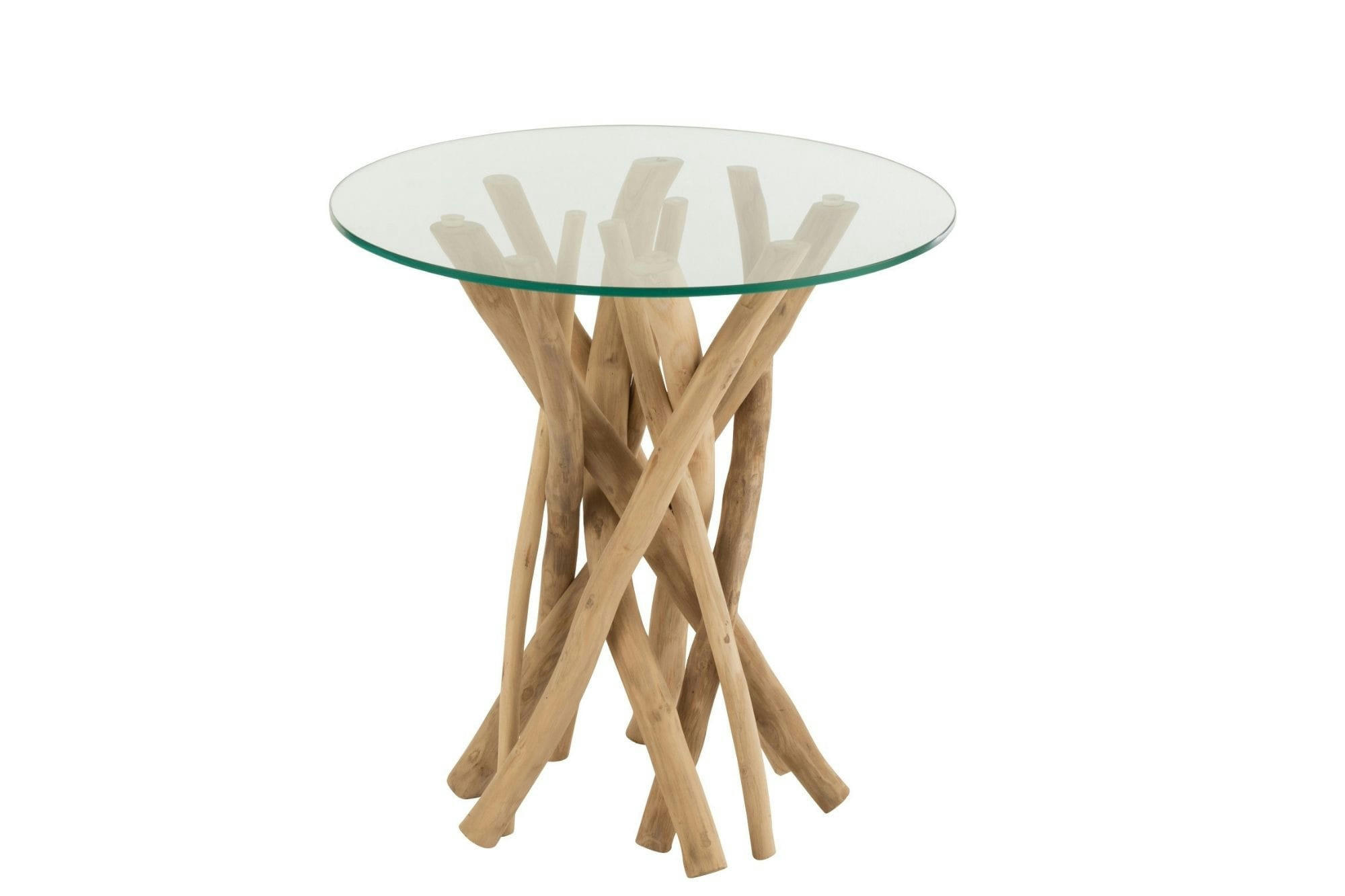 CHAM - Bout de canapé rond en  teck et verre D50