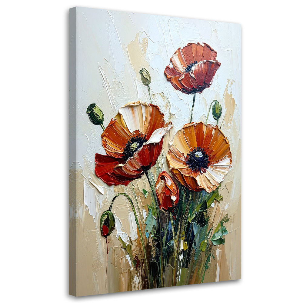 Feeby Obraz do salonu, Czerwone Maki Kwiaty na beżowym tle 40x60