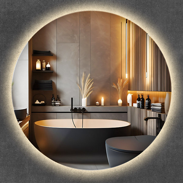 Miroir LED Rond Rétroéclairé élégant Wallfluent fi60cm Lumière Chaude Ambiance Douce Bords Polis