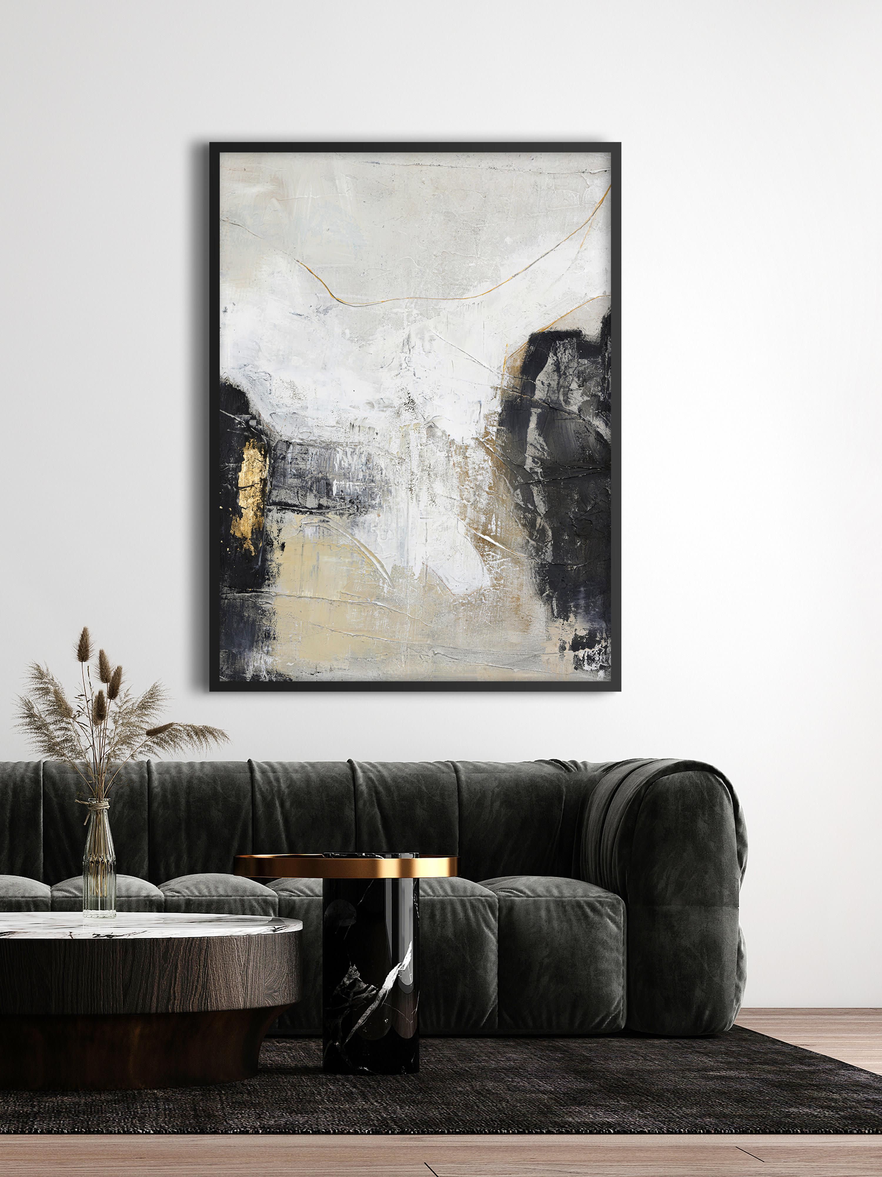 Handgemaltes Leinwandbild White Noir mit Holzrahmen