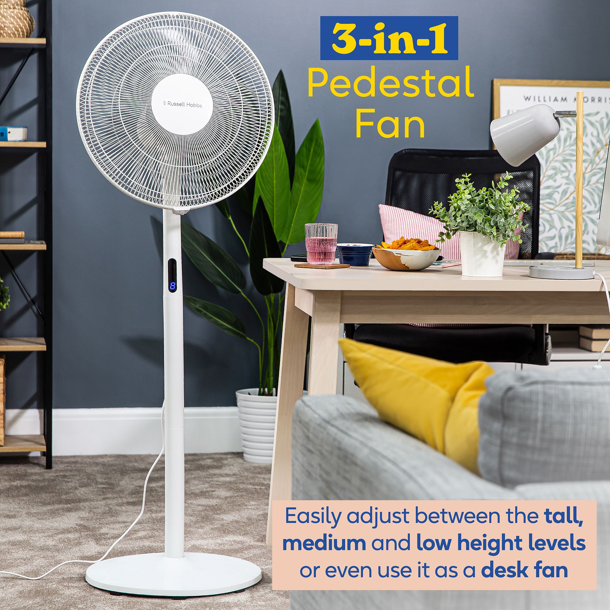 Russell Hobbs 3 in 1 Pedestal Fan with 8 Speed Settings LED Display RHMPF3IN1
