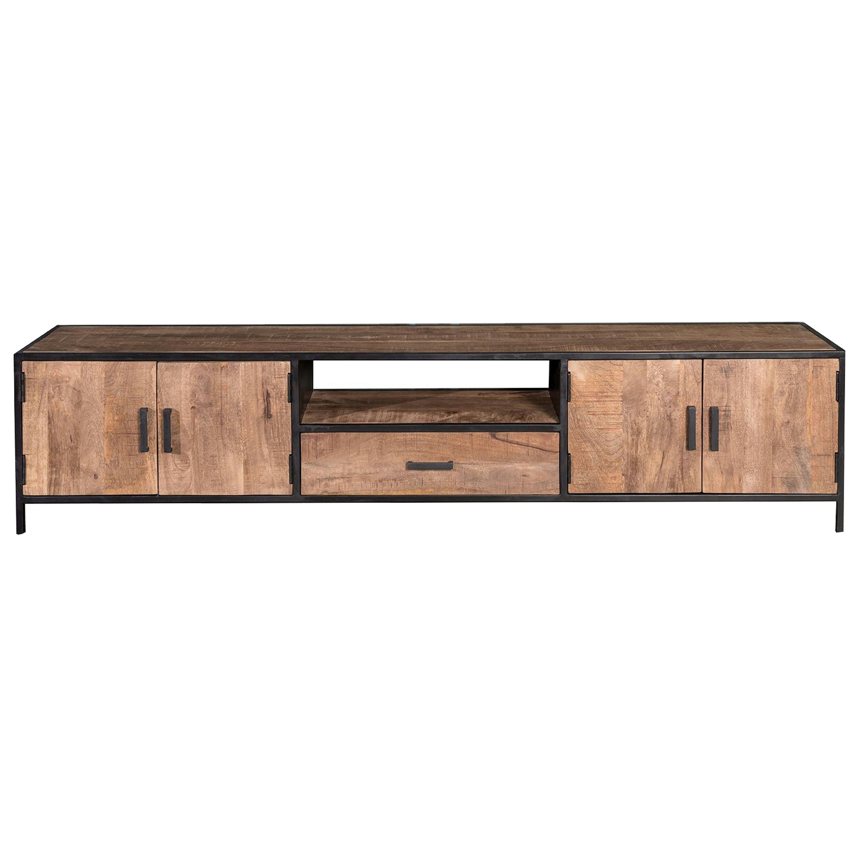 ANGLET - ANGLET-Meuble TV 3 portes 1 tiroir L 220 cm, Manguier massif et métal