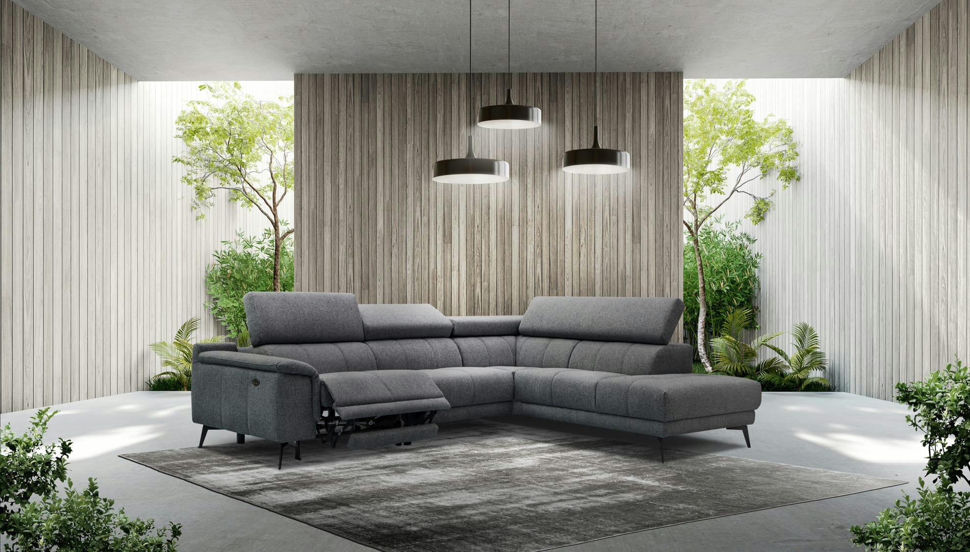 FIERO - Canapé d'angle droit 5 places relax électrique tissu gris foncé
