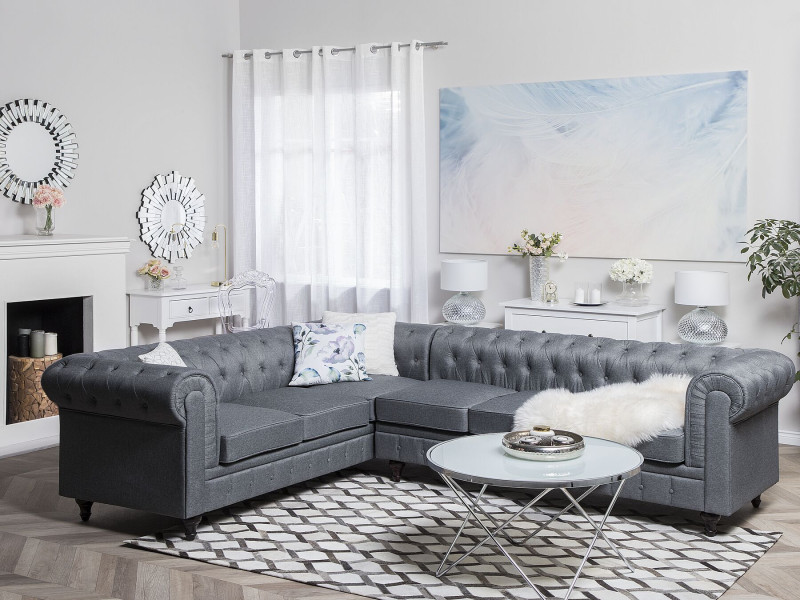 Narożnik rogówka chesterfield jasnoszary