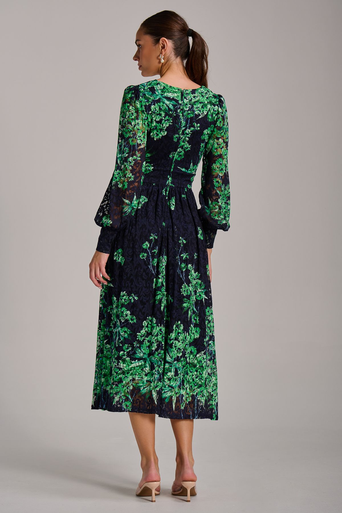 Jolie Moi Long Sleeve Print Lace Maxi Dress