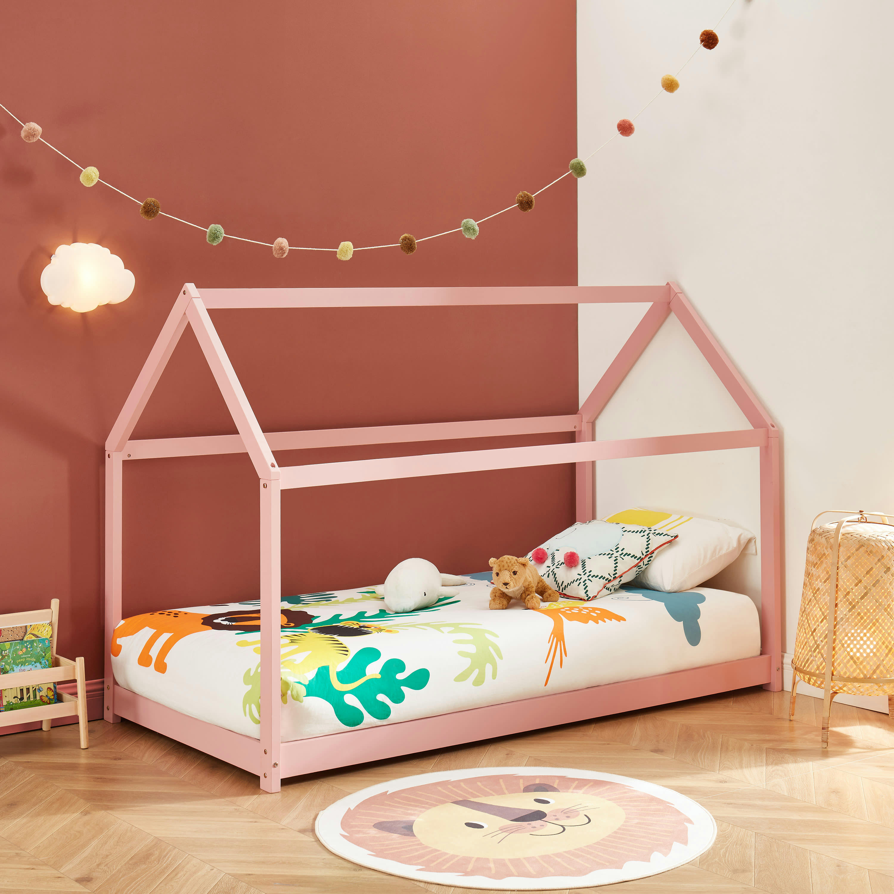 TINY - Lit enfant cabane   pin rose  90x190 sommier inclus