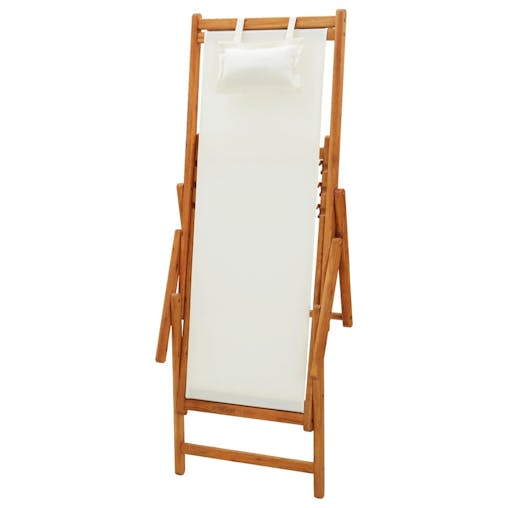 NNEVL Folding Beach Chair Solid Eucalyptus Wood and Fabric Cream