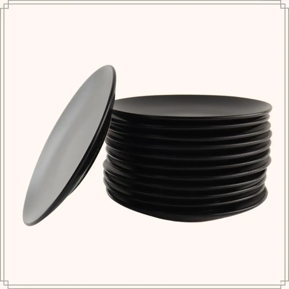 OTIX Ontbijtborden Bordenset van 12 Stuks 21cm Zwart Aardewerk IVY