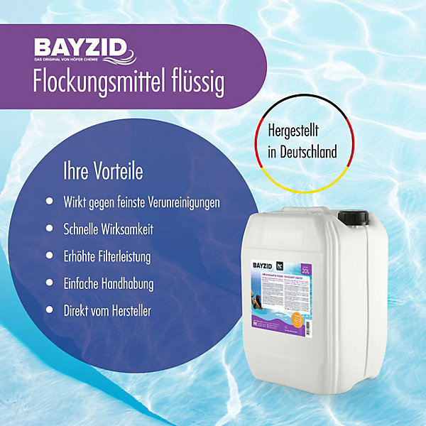 Floculant Liquide Bayzid 1 x 20 L, Traitement Haute Performance Pour Eau De Piscine Claire Et Filtration À Sable