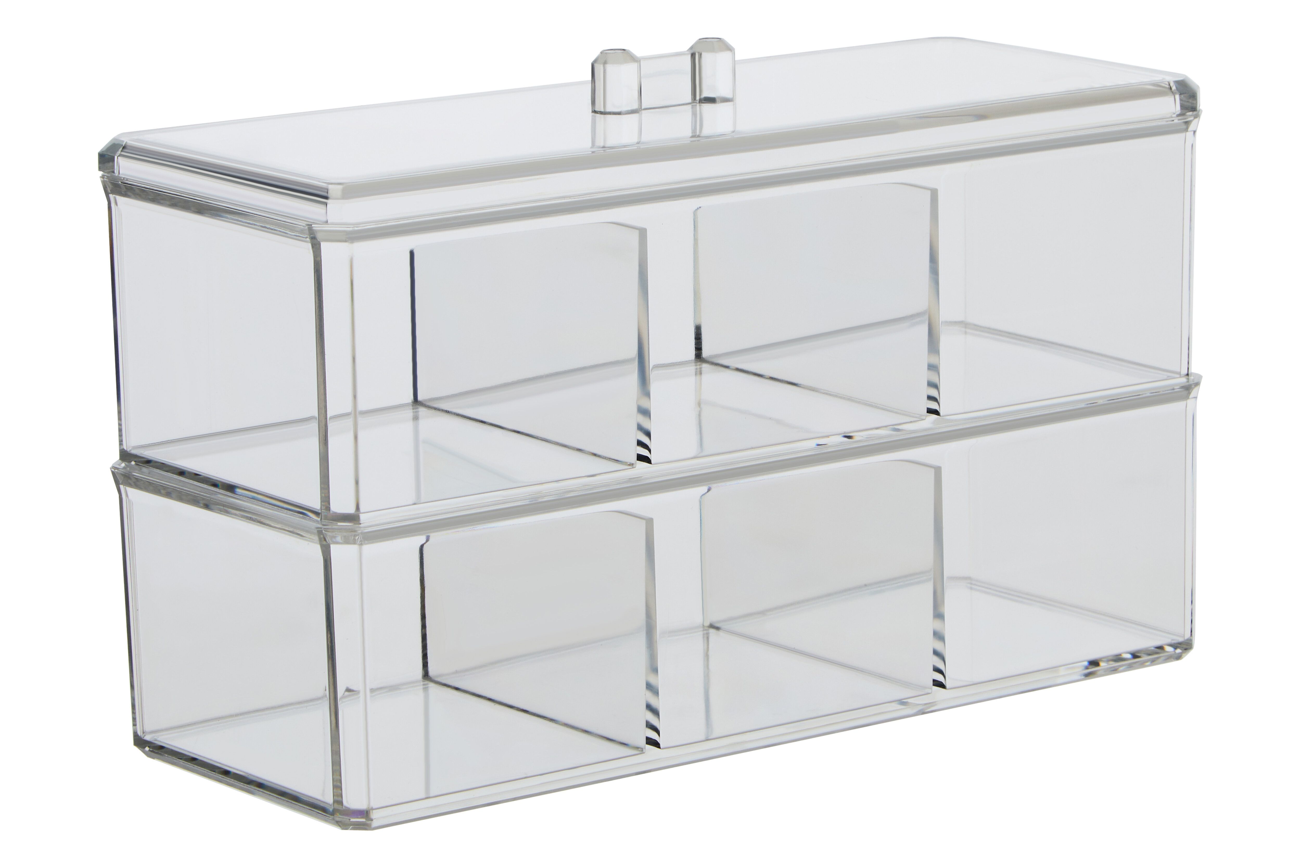 Orsina Six Compartment Plastic Cosmetics Organiser, Makeup Drawer Organiser, Cosmetic Storage Box, Makeup Tray