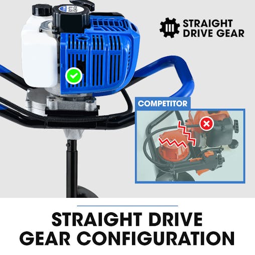 NNEMB PD950 52cc 2-Stroke Petrol Post Hole Digger, w/ 3 Auger bits, 600mm Extension Shaft