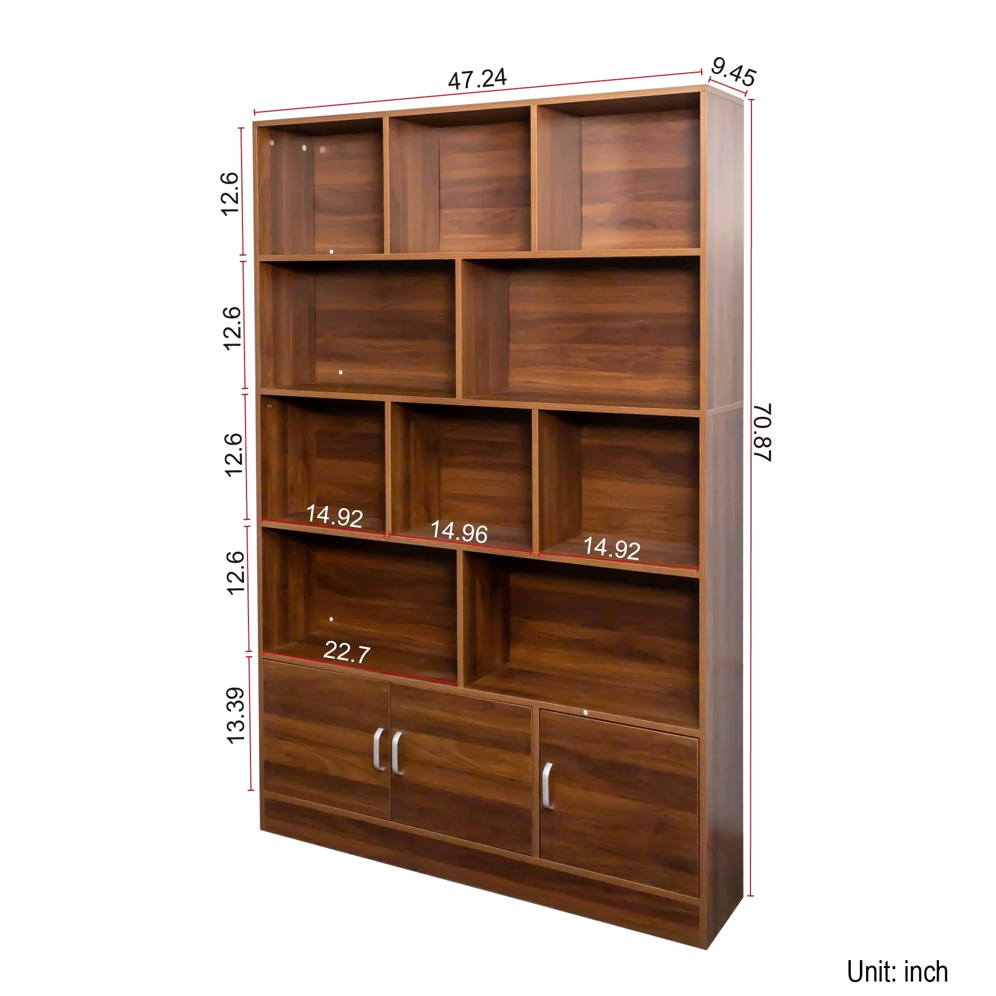 70.87 Tall Bookshelf with 10 Cubes and 3 Doors