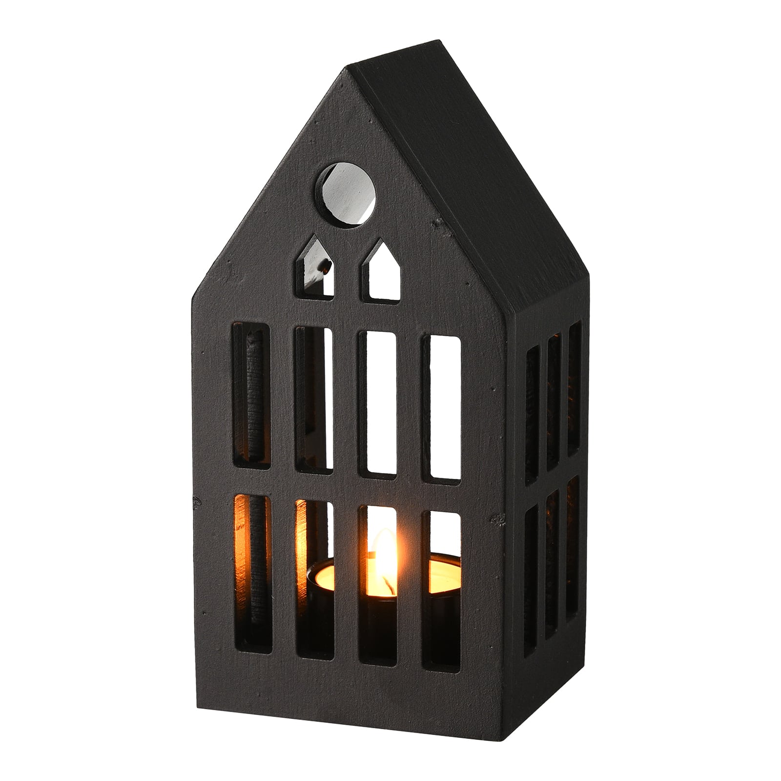Teelichthalter Haus Schwarz,B 100 x H 150 x T 60 mm