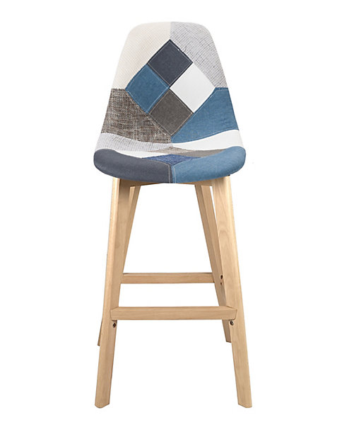 Lot 2 Chaise De Bar 67cm Patchwork Tissu Large Siège Rembourré Pieds Bois SLICK (bleu)