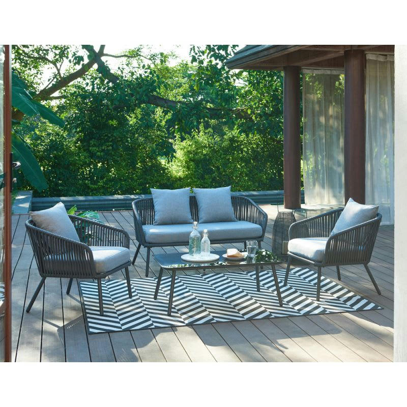 HAVANA - Salon de jardin en métal et corde coloris gris 4 places