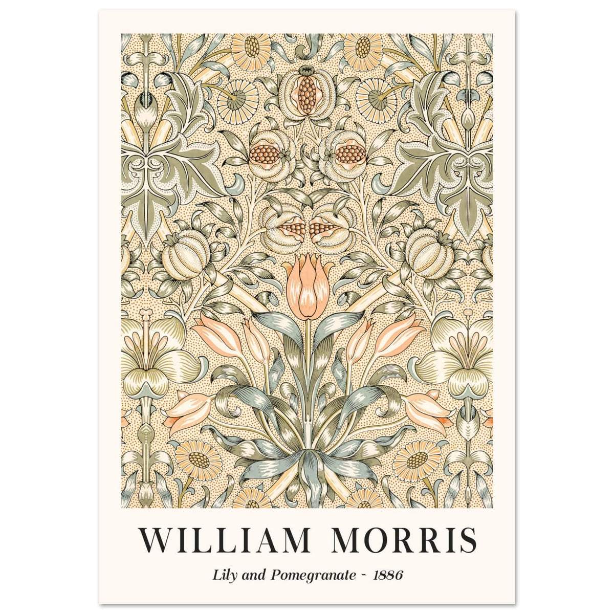 Artfulprints Poster William Morris - Lily and pomegranate 1886  - 70x100 cm - Groen