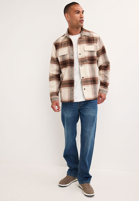 Mens Chocolate Brown Check Long Sleeve Shirt