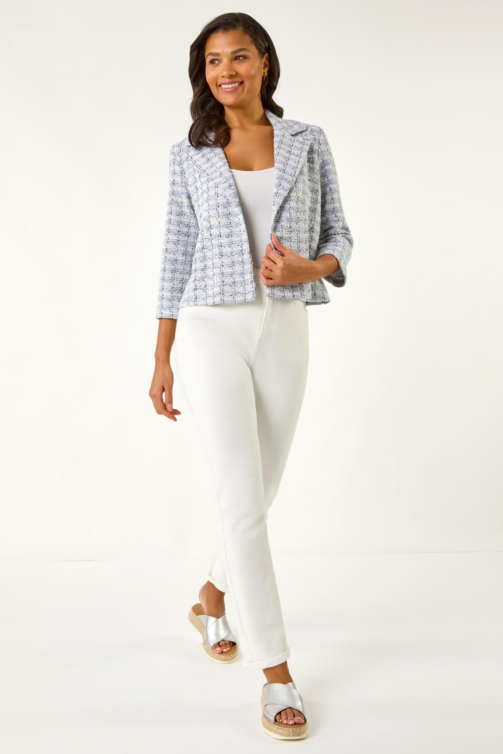 Roman Textured Check Print Collar & Revere Blazer