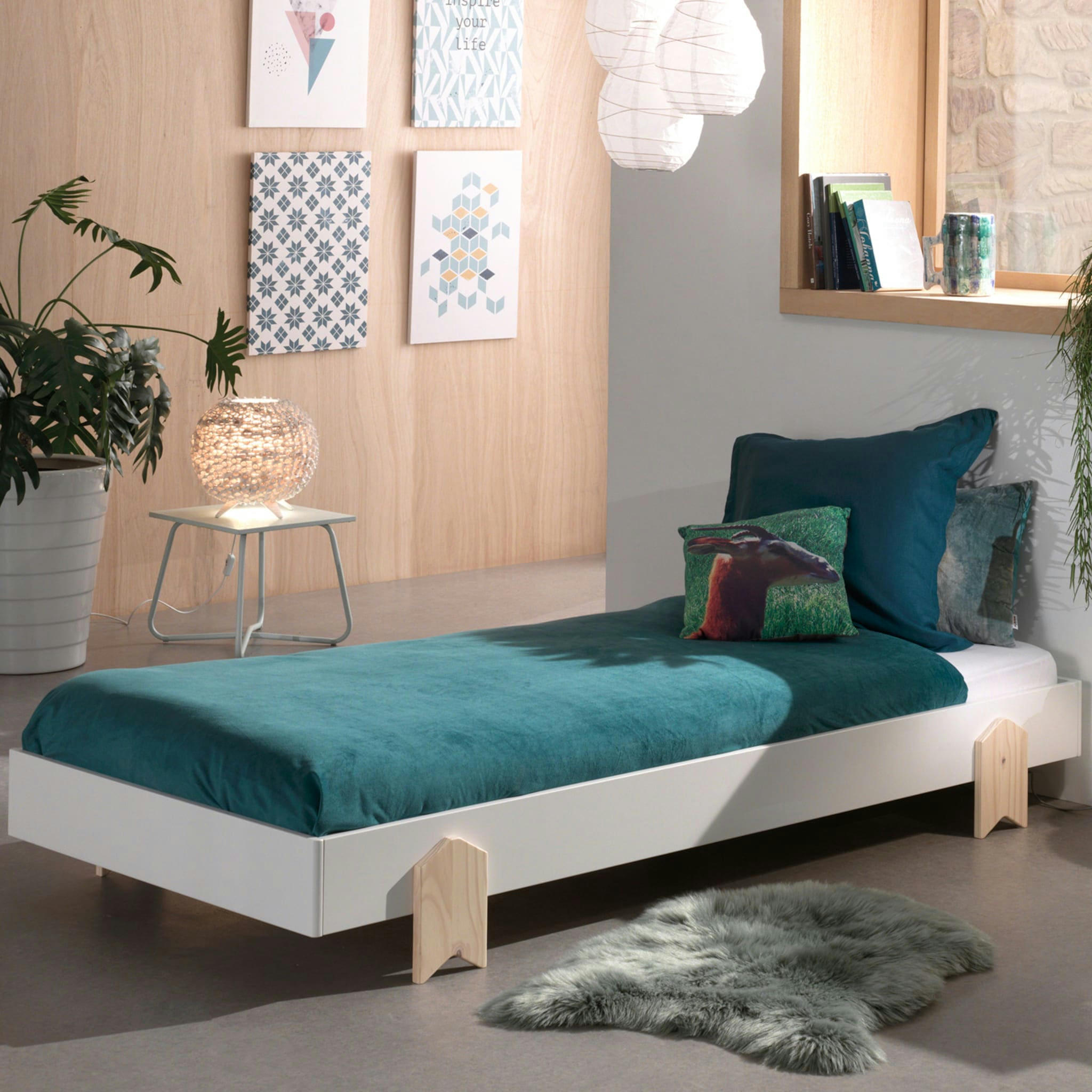 - Lit enfant en bois avec pieds flèche 90x200 blanc