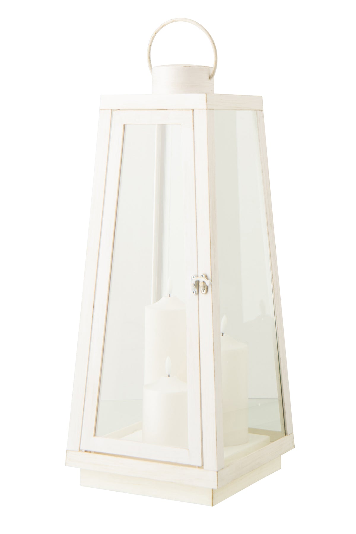 J-Line lantaarn   kaars - glas - wit - large - LED lichtjes