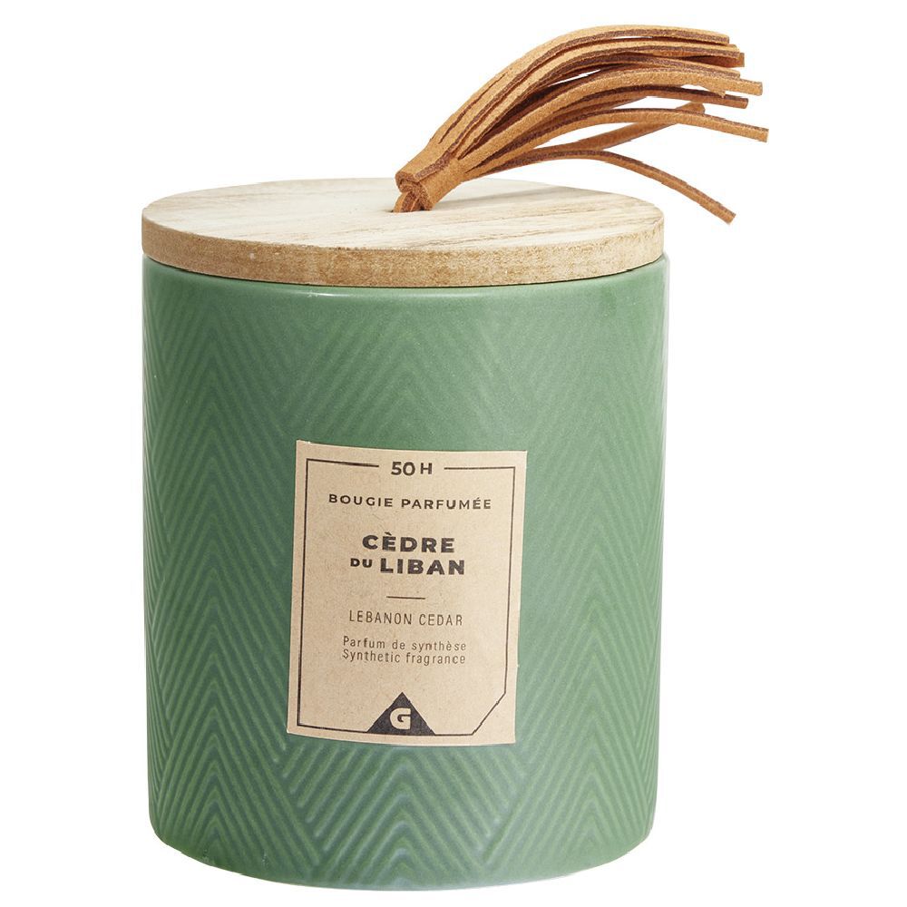 Bougie parfumée verte senteur cèdre du Liban 50H