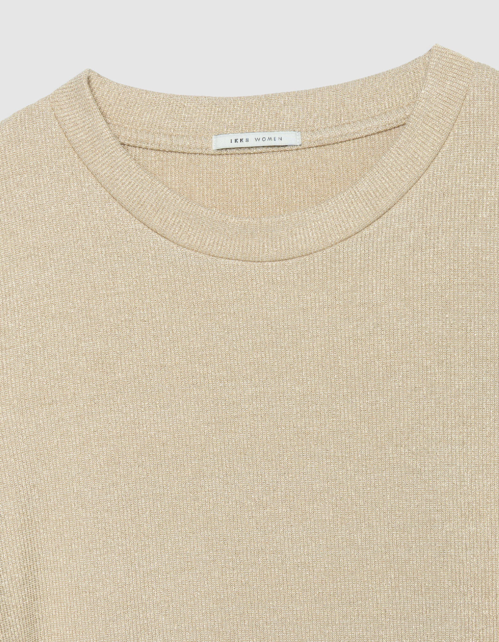 Tee-shirt col rond vert pailleté manches froncées Femme