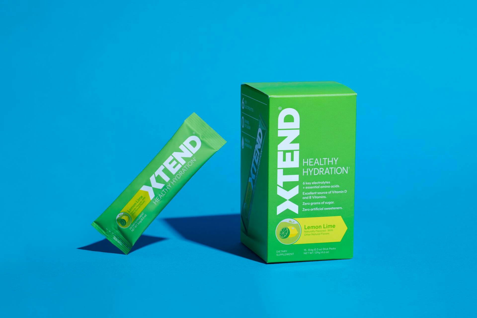 XTEND® Healthy Hydration Powder Stick Packets, Zero Sugar, Lemon Lime, 15-Stick Pack