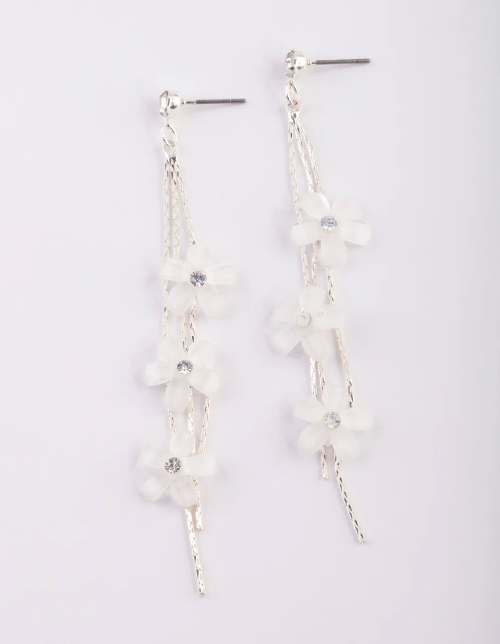 Silver Flower Drop Earrings