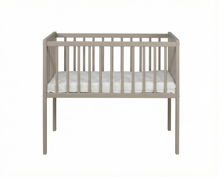 Łóżeczko Charlie taupe 80x40 BUKOWE dostawka materac opuszczany bok szelka