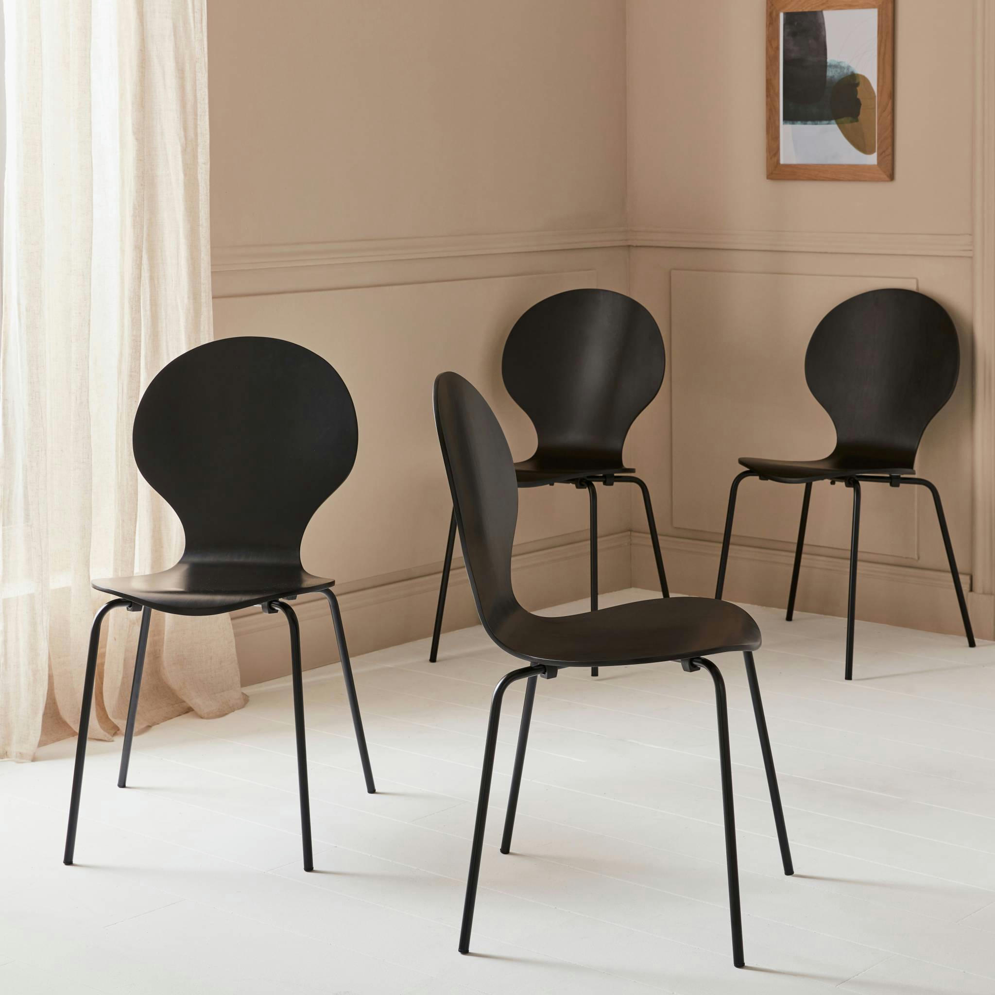 NAOMI - Lot de 4 chaises rétro empilables noir