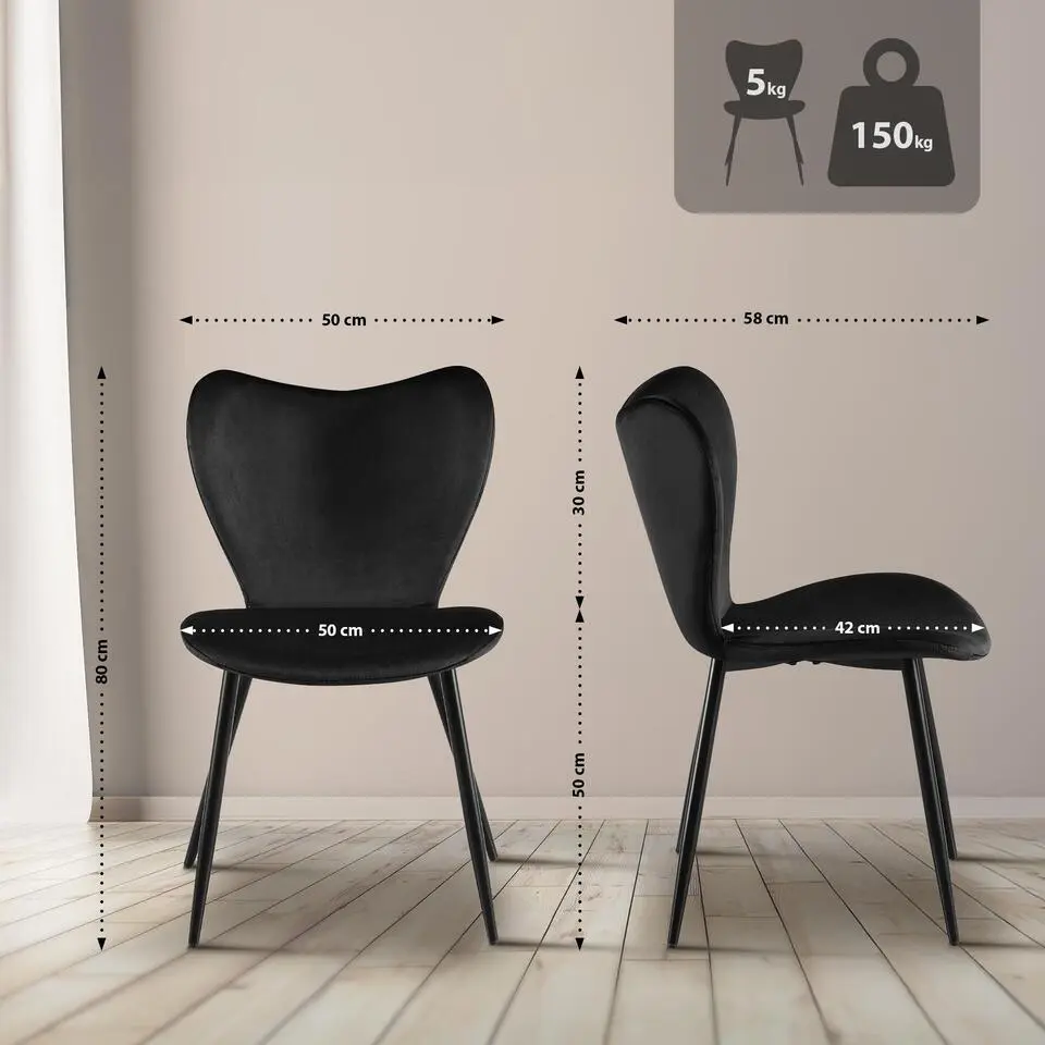 CLP Eetkamerstoel Maika zwart Frame - Fluweel - zwart