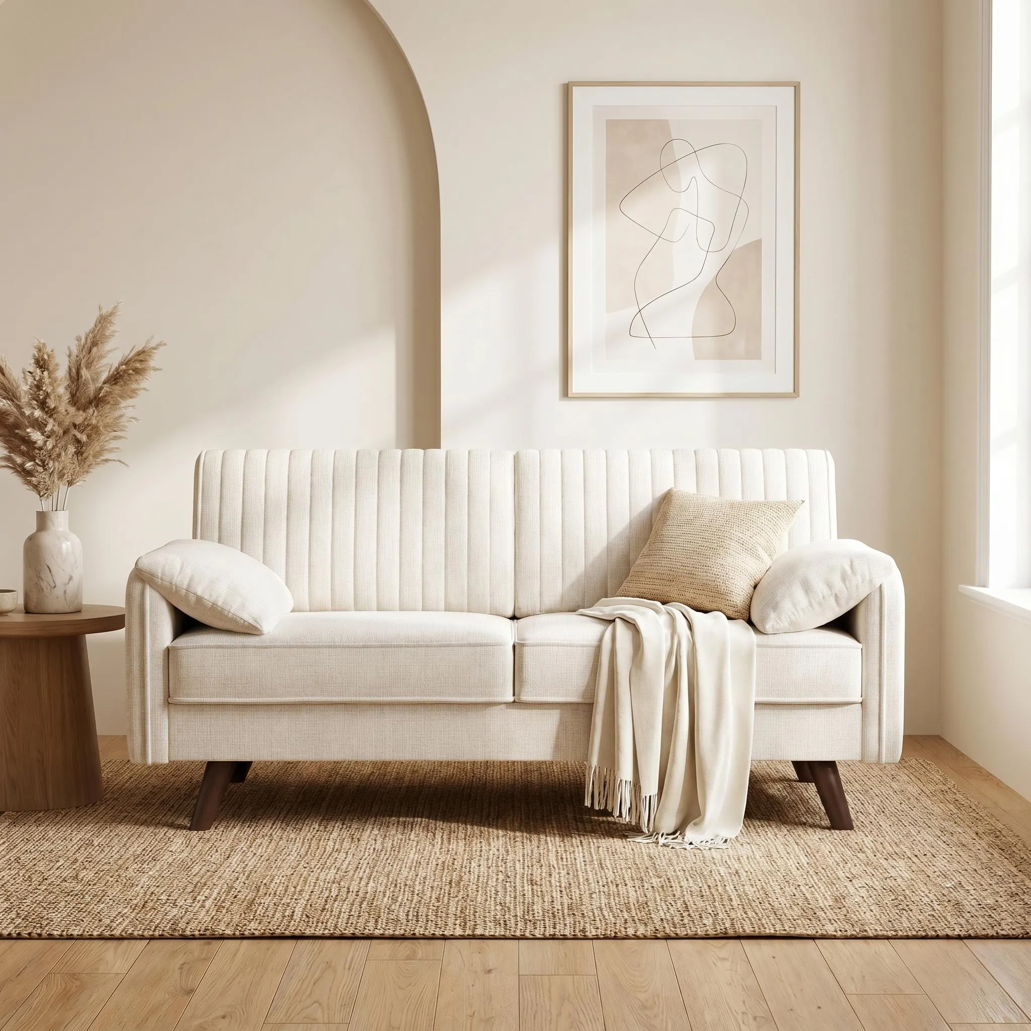 Modern Chenille Loveseat Sofa, Scandinavian Small Couch, Deep Seat Compact Sofa