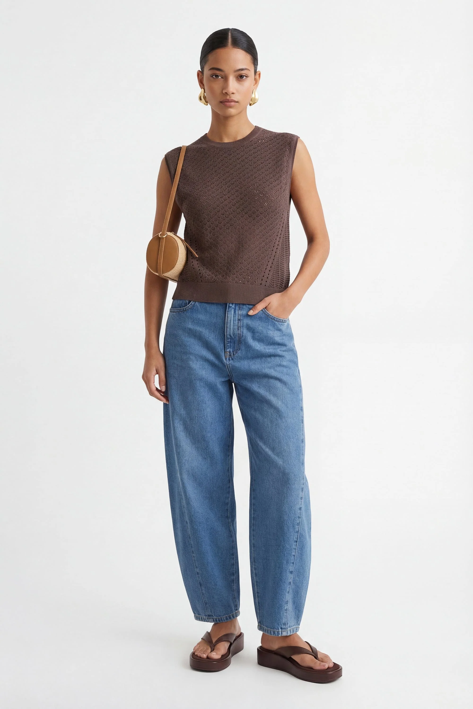PULL SANS MANCHE - CYRA - CHOCOLAT