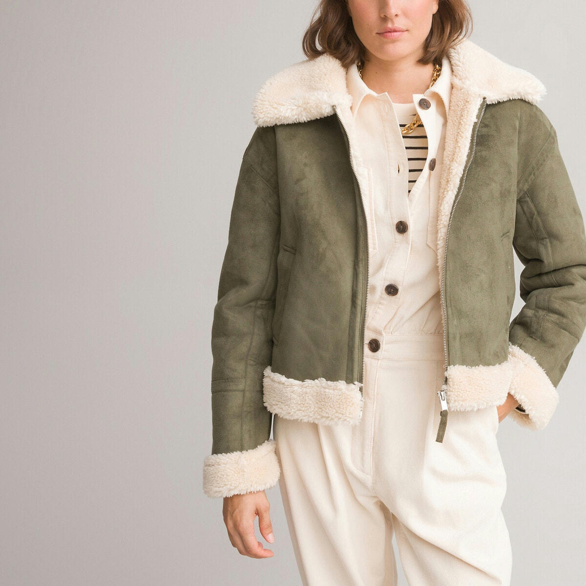 Blouson en simili, doublé de maille peluche