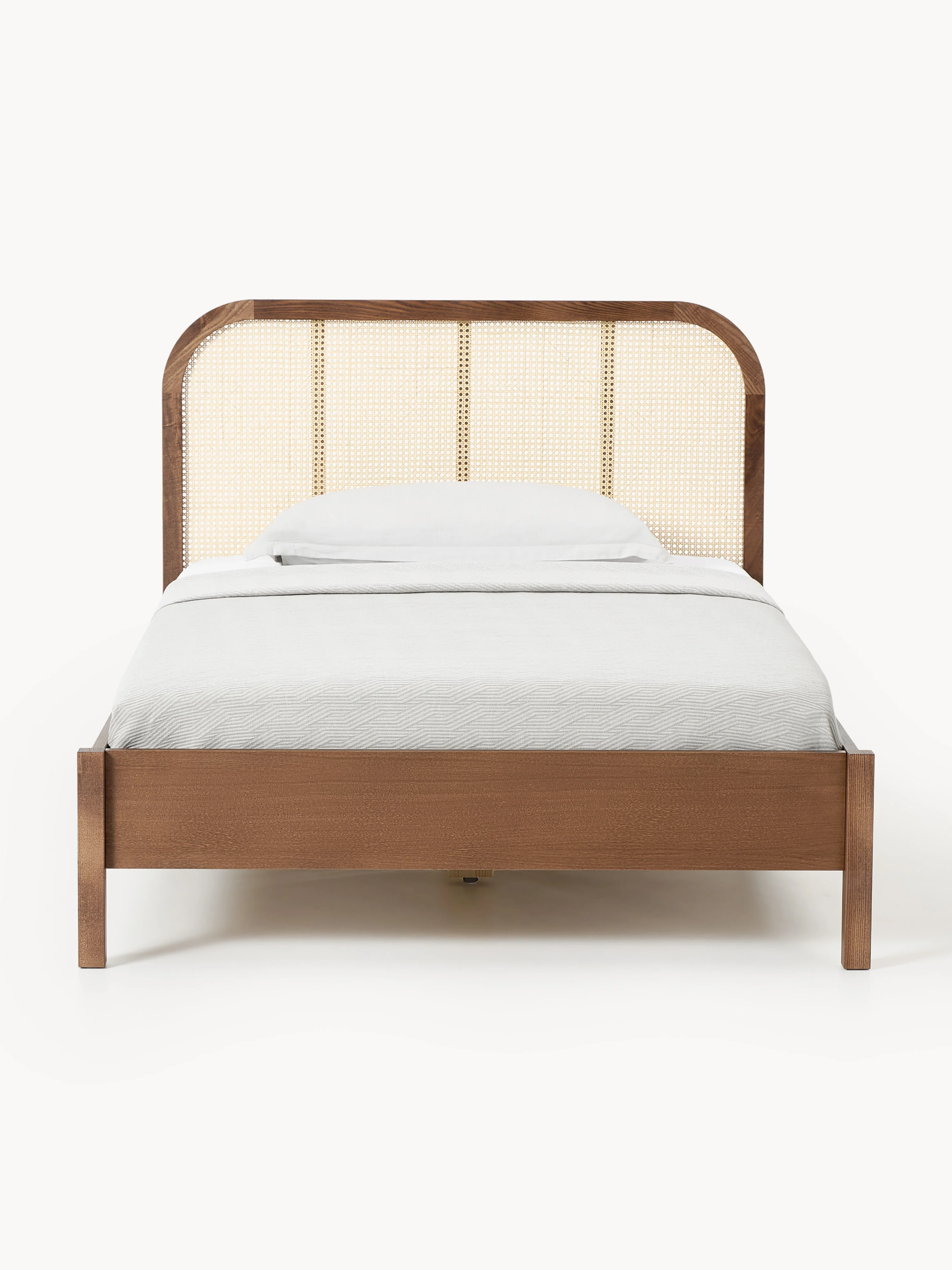 Holz-Einzelbett Jones mit Kopfteil aus Wiener Geflecht