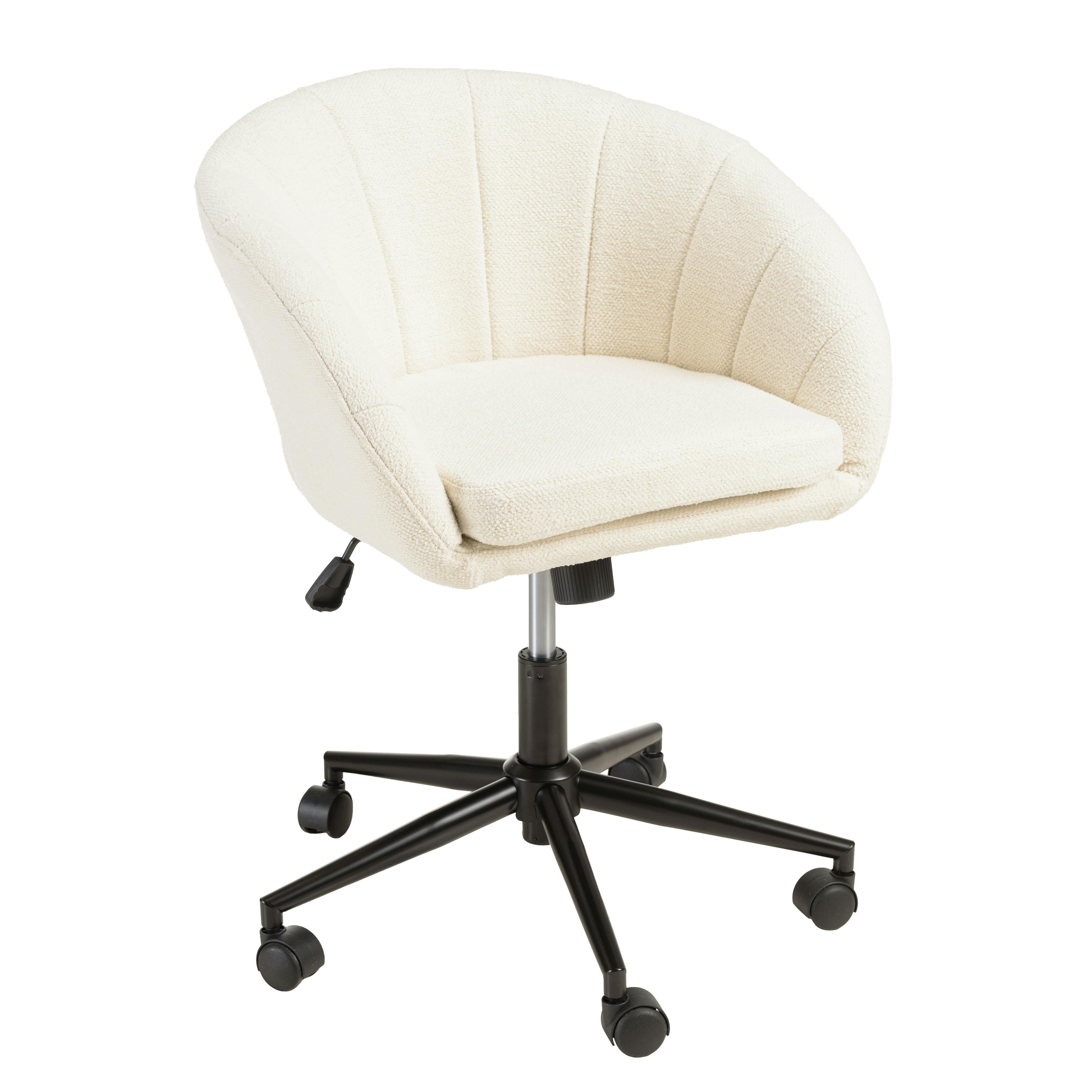 Chaise de bureau à roulettes en tissu écru dossier arrondi SORANO