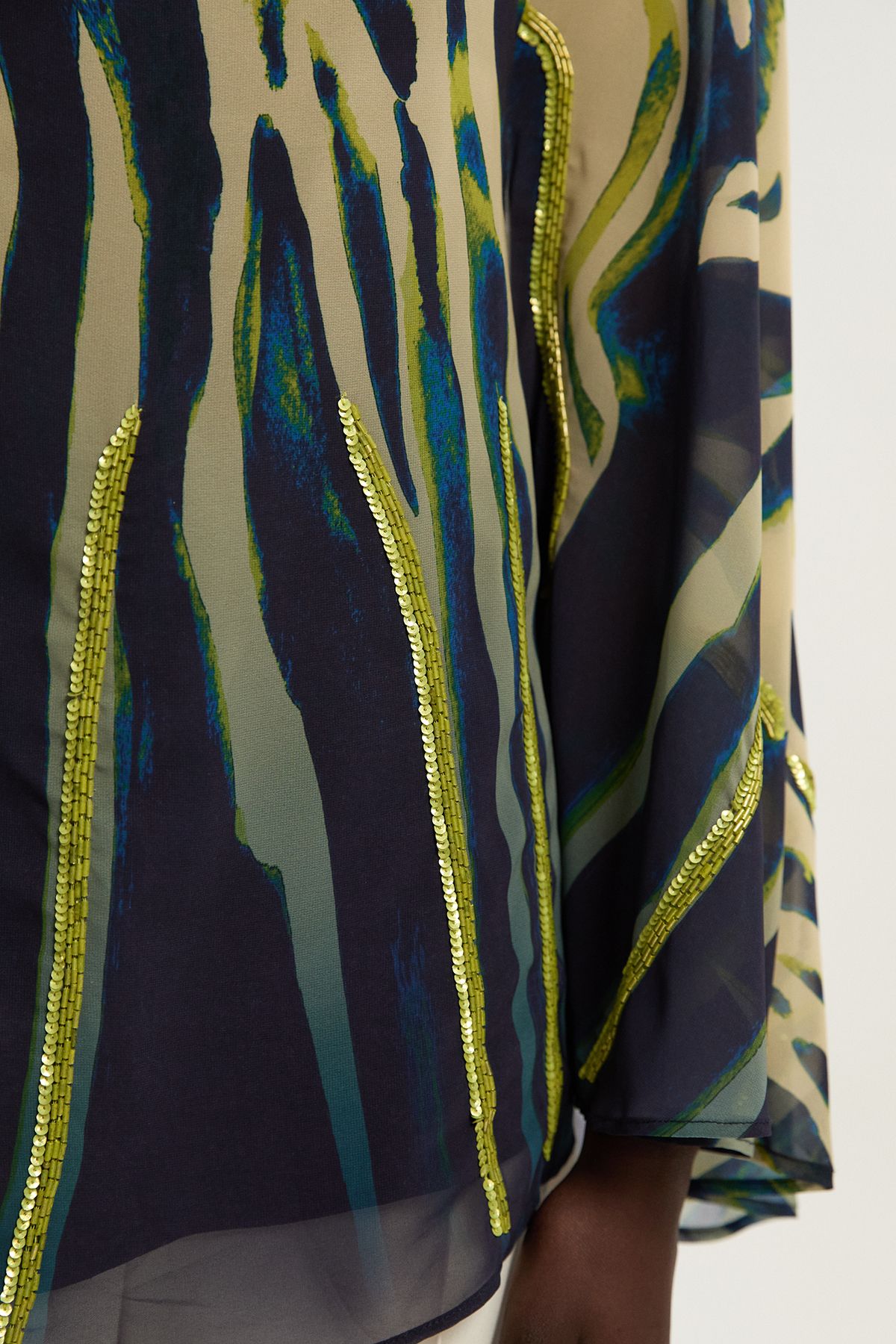 KarenMillen Animal Print Georgette Embellished Woven High Neck Cape Blouse