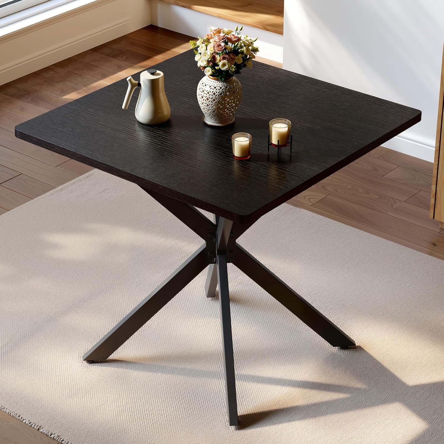 Unovivy 31.5 Small Square Dining Table for 2-4, Space Saving Kitchen Dinner Table, Industrial Compact Modern Dining Room Desk for Kitchen, Apartment, Black