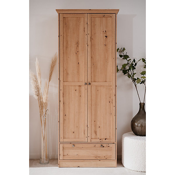 Armoire d'entrée 2 portes à cadre, 5 étagères et 1 tiroir L80 cm - TIMBER