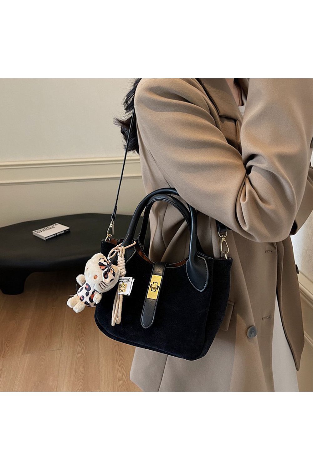 XY London Elisie' Mini Tote Crossbody Handbag with Plush Charm