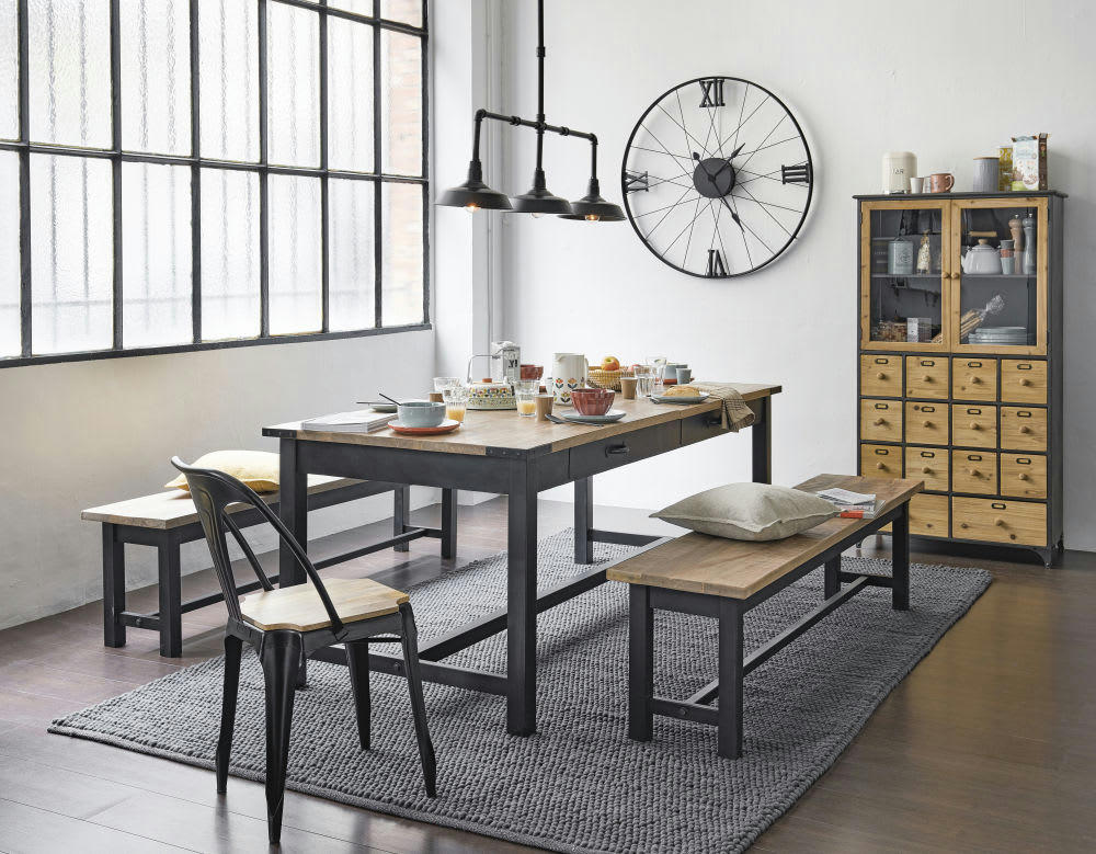 Alfred - Table à manger en manguier et métal 8/10 personnes L200