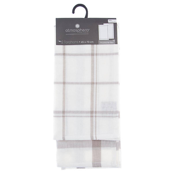 Lot de 2 torchons imprimés - coton - gris - 45x70 cm - Atmosphera