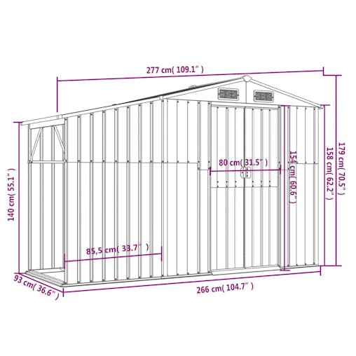 NNEVL Garden Shed Anthracite 277x93x179 cm Galvanised Steel