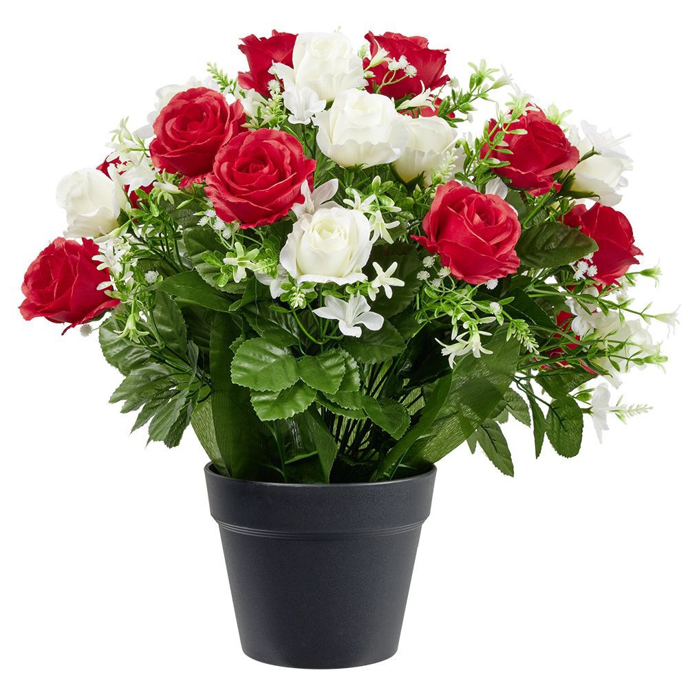 Pot de rose rouge et blanche artificielle Ø50xH50cm