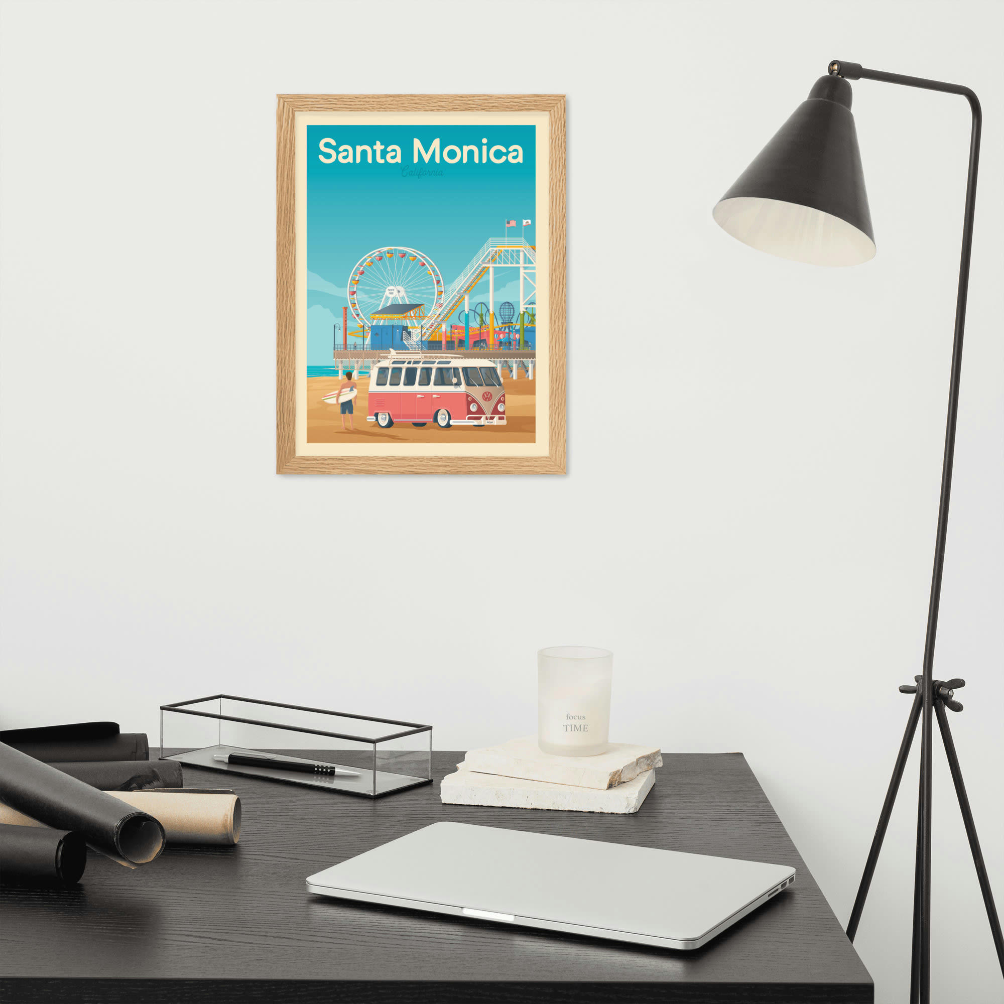 - Affiche Santa Monica Californie avec Cadre (Bois) 21x29,7 cm